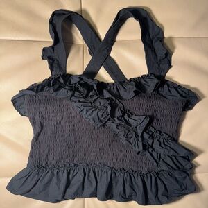 Maeve by Anthropologie Black Smocked Top with All the Ruffles